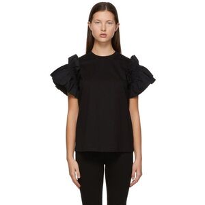 Victoria Beckham Black Ruffle Sleeve T-Shirt